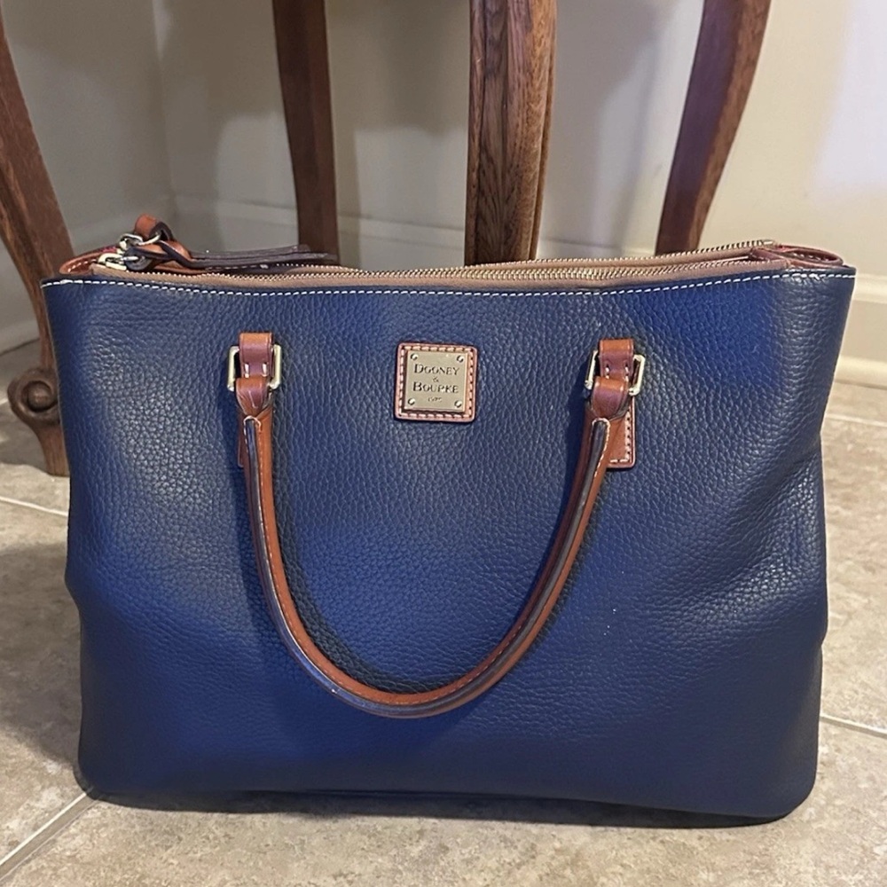 Dooney & Bourke Pebble Leather Willa Satchel Tote Midnight Blue